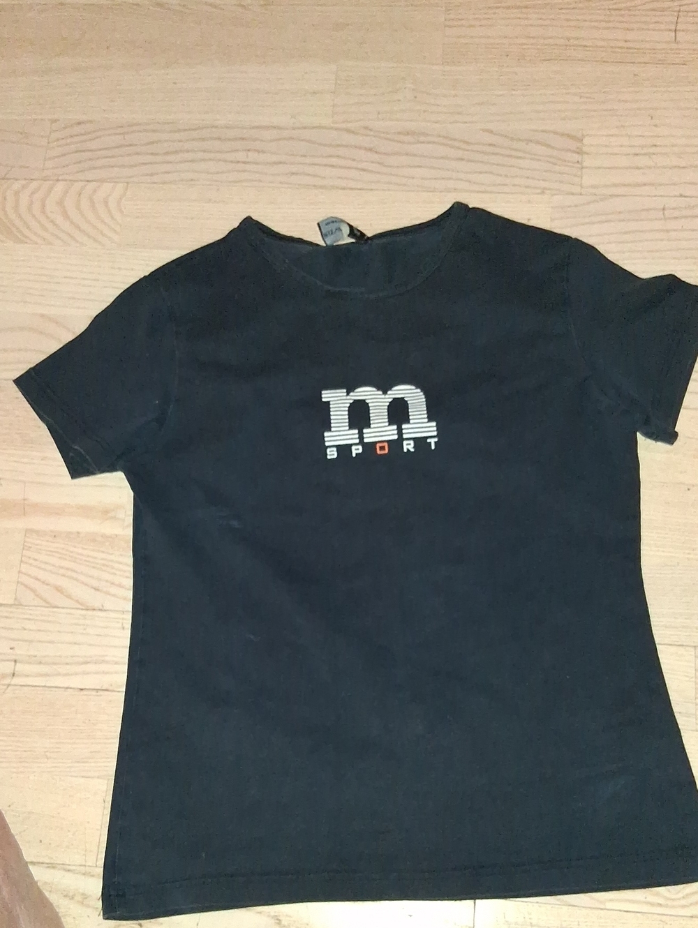 Rare MARIMEKKO by Ritva Falla Sport Black Tee with White & Orange Logo